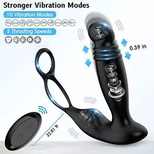 Prostate Massager with Dual Cock Ring, Prostate Toy Prostate Massage Prostate Vibrator with 10 x 5 Modes, Thrusting Vibrating Bu Prostate Massager with Dual Cock Ring, Prostate Toy Prostate Massage Prostate Vibrator with 10 x 5 Modes, Thrusting Vibrating Bu