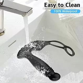 Prostate Massager with Dual Cock Ring, Prostate Toy Prostate Massage Prostate Vibrator with 10 x 5 Modes, Thrusting Vibrating Bu Prostate Massager with Dual Cock Ring, Prostate Toy Prostate Massage Prostate Vibrator with 10 x 5 Modes, Thrusting Vibrating Bu