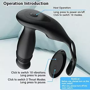 Prostate Massager with Dual Cock Ring, Prostate Toy Prostate Massage Prostate Vibrator with 10 x 5 Modes, Thrusting Vibrating Bu Prostate Massager with Dual Cock Ring, Prostate Toy Prostate Massage Prostate Vibrator with 10 x 5 Modes, Thrusting Vibrating Bu