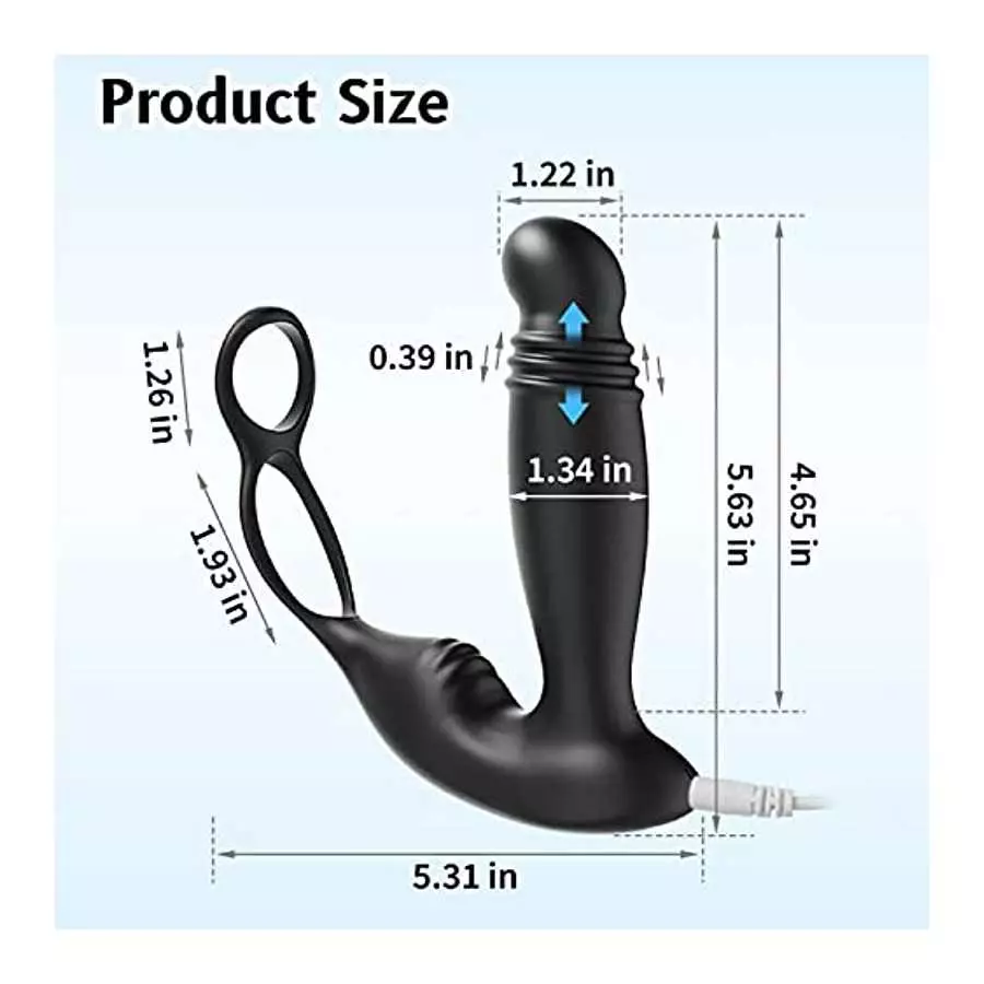 Prostate Massager with Dual Cock Ring, Prostate Toy Prostate Massage Prostate Vibrator with 10 x 5 Modes, Thrusting Vibrating Bu