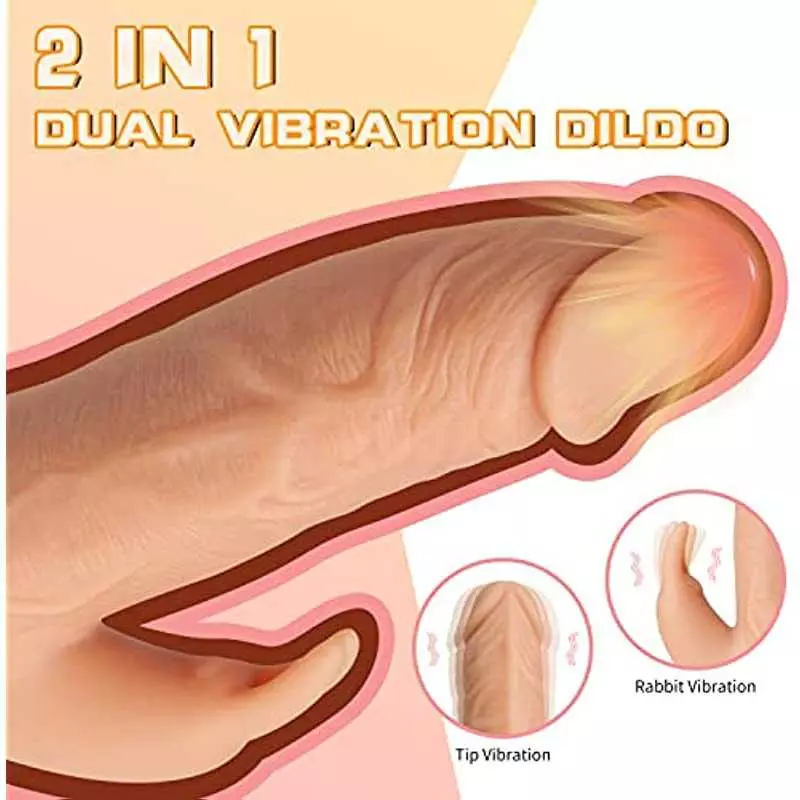 8 Inch Silicone Realistic Vibrating Dildo with Strong Suction Cup,Rabbit Dildo Vibrator with 2 Motors and 10 Vibration Modes,Rab