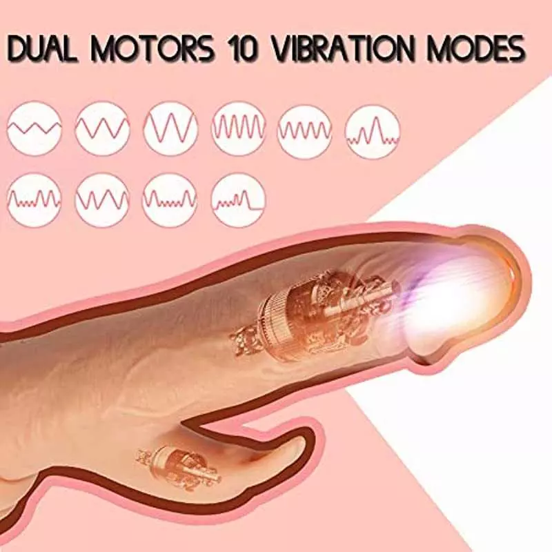 8 Inch Silicone Realistic Vibrating Dildo with Strong Suction Cup,Rabbit Dildo Vibrator with 2 Motors and 10 Vibration Modes,Rab