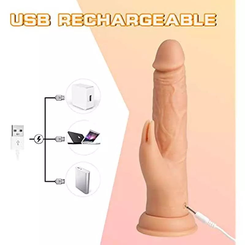 8 Inch Silicone Realistic Vibrating Dildo with Strong Suction Cup,Rabbit Dildo Vibrator with 2 Motors and 10 Vibration Modes,Rab