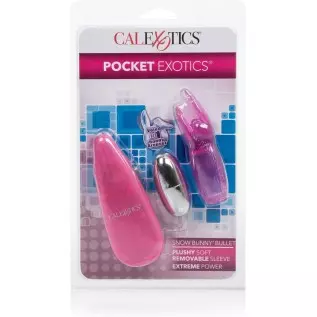 CalExotics Pocket Exotics Bunny Bullet - Vibrator with Rabbit Tickler - Sex Toys for Couples - Adult Vibe Egg Massager - Pink