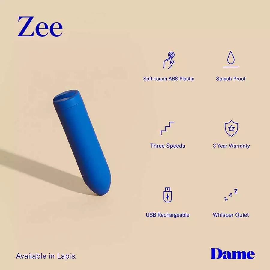 Dame Products Zee Handheld Portable Small Massager, Strong Massaging, Water Resistant Bullet - Citrus Color