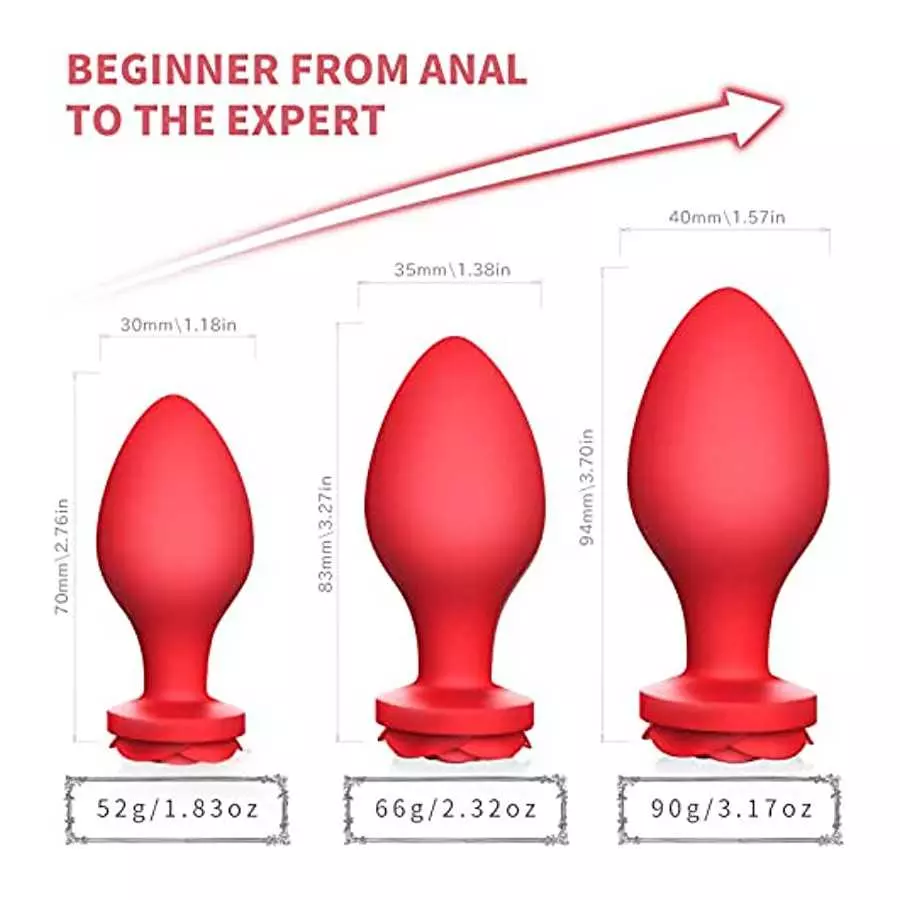 Rose Toys Anal Plug Sex Stimulator for Women, Silicone Butt Plug High-End Training Kit, Adult Sex Toy, 3 Pack Different Size Lux