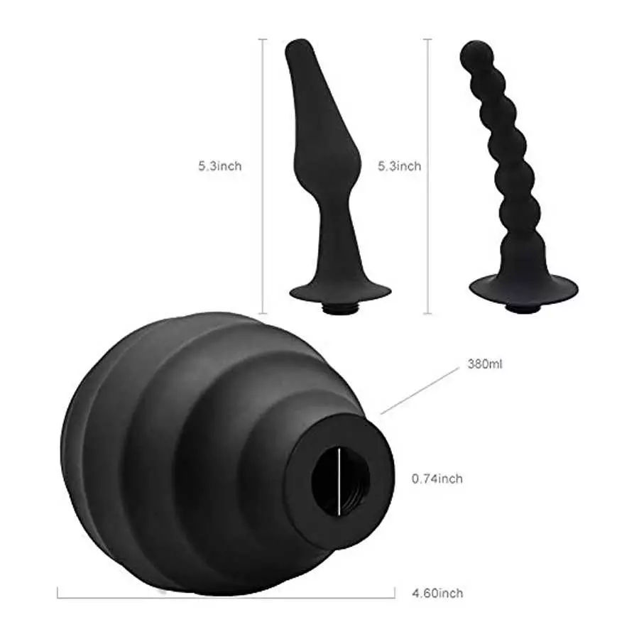 Enema Bulb, Anal Cleaner with 2 Replaceable Nozzles 380ml Silicone Unisex Shower Douche System for Anal Vaginal Cleaning