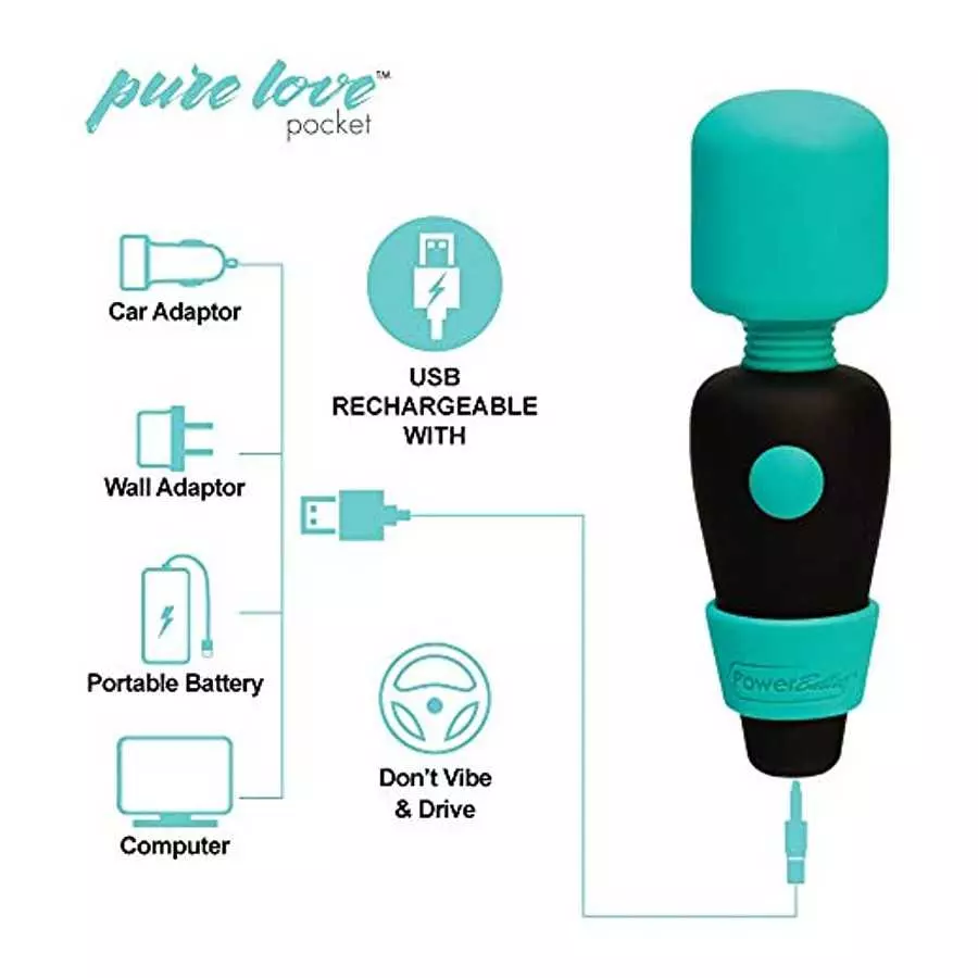 pure love Pocket Vibrator, Mini Massage Wand, Powerful Powerbullet Motor, Rechargeable Personal Body Massager, Handheld, Cordles