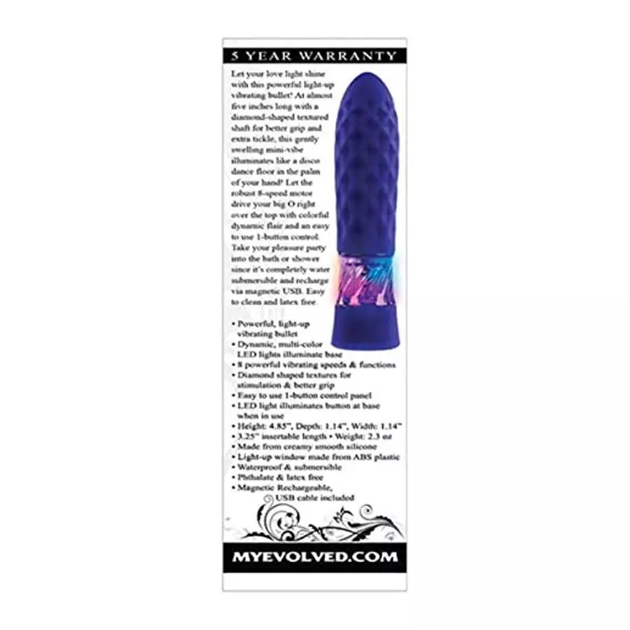 Evolved Novelties - Raver - Rechargeable Silicone Light-Up Vibrating Bullet - Blue