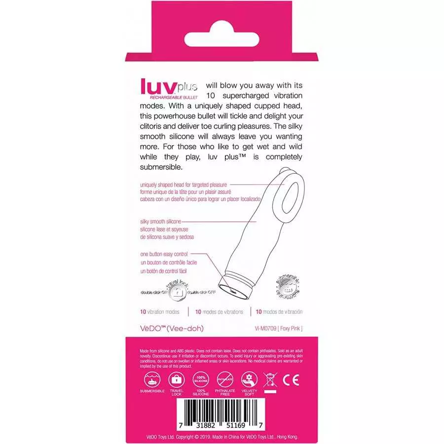VeDO LUV PLUS Rechargeable Clitoris Vibe, Foxy Pink
