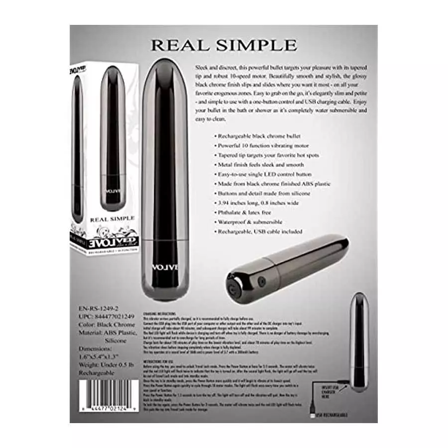 Evolved Novelties - Real Simple - 10 Function - Rechargeable Bullet - Smoke