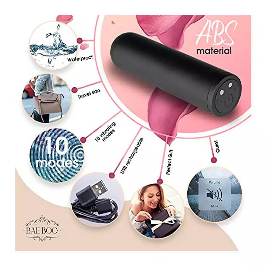 BAE BOO Mini Bullet Vibrator – Ultra-powerful, Clitoral Stimulation, Waterproof, Quiet, USB magnetic charge, 10-Pattern-Speeds, 