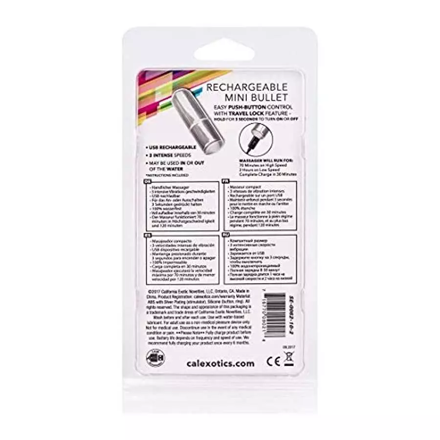 CalExotics Rechargeable Mini Bullet - Adult 3 Speed Vibe Massager - Waterproof Travel Size Sex Toys for Couples - Silver