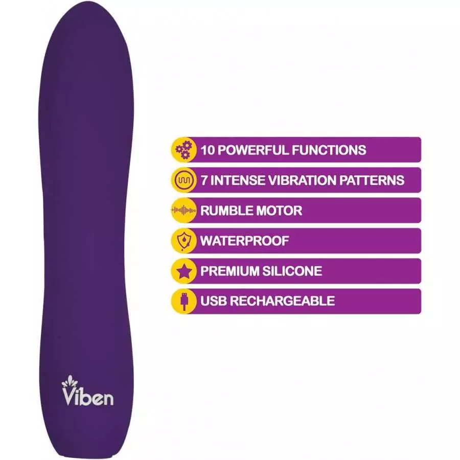 Viben Vivacious Bullet Vibrator | 10 Function Power Bullet | Premium Silicone Rumble Motor | USB Rechargeable Waterproof Adult T