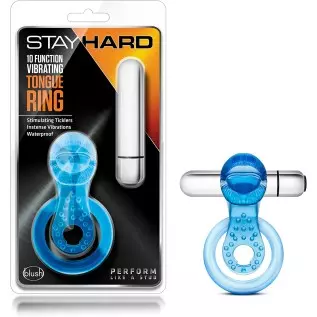 Blush Stay Hard 10 Function 3 in 1 Stimulating AAA Battery Powered Fragrance Free Vibrating Tongue Ring C Ring with Bullet - Eas