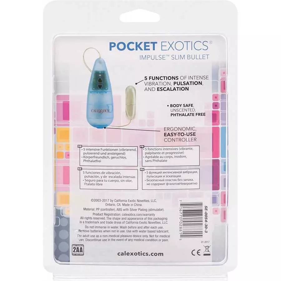 CalExotics Pocket Exotics Wired Double Slim Bullet Vibrator - Sex Toys for Couples - Adult Vibe Massager Eggs - Blue