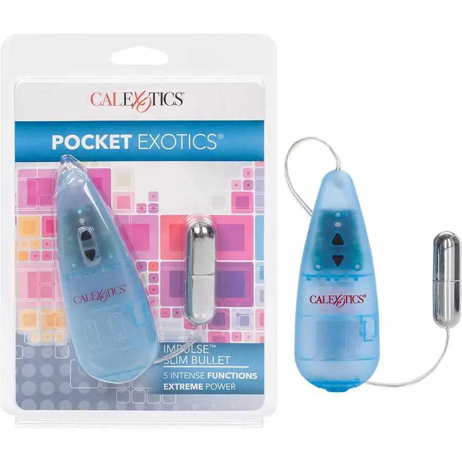 CalExotics Pocket Exotics Wired Double Slim Bullet Vibrator - Sex Toys for Couples - Adult Vibe Massager Eggs - Blue