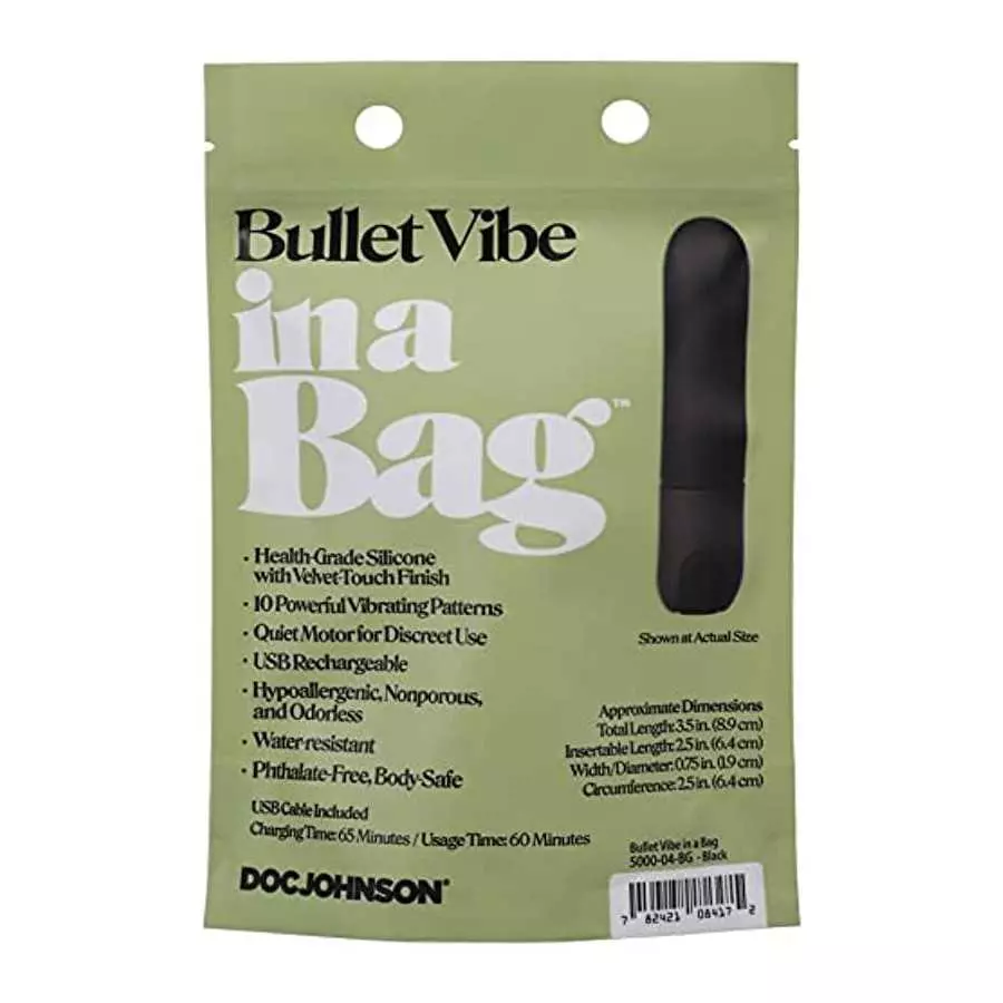 Doc Johnson Bullet Vibe in A Bag - 10 Function, Silicone, Rechargeable, Total Length: 3.5 in. (8.9 cm), Insertable Length: 2.5 i