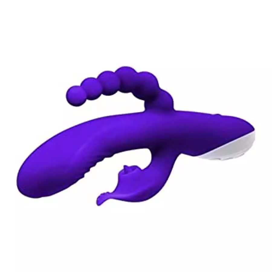 Evolved Love is Back- Lick Me Triple Stim Vibe - Rechargeable Silicone 8-Speed Licking & Vibration in Chunky Shaft with Textured