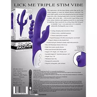 Evolved Love is Back- Lick Me Triple Stim Vibe - Rechargeable Silicone 8-Speed Licking & Vibration in Chunky Shaft with Textured