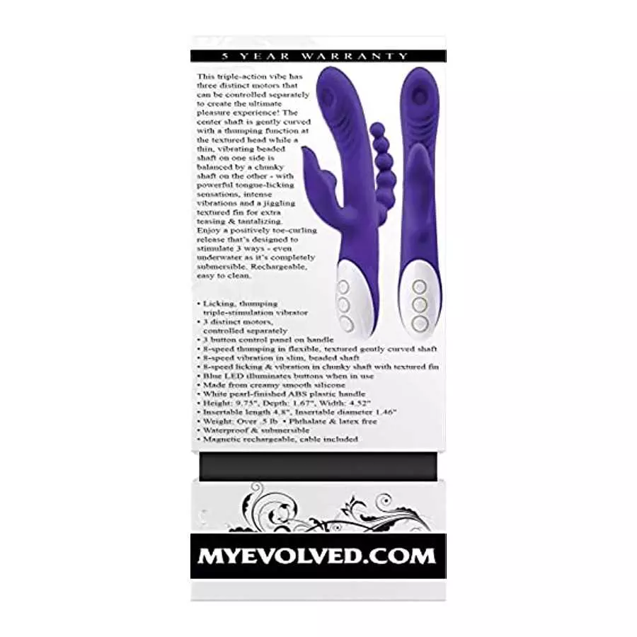 Evolved Love is Back- Lick Me Triple Stim Vibe - Rechargeable Silicone 8-Speed Licking & Vibration in Chunky Shaft with Textured