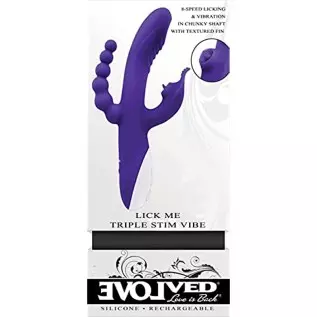 Evolved Love is Back- Lick Me Triple Stim Vibe - Rechargeable Silicone 8-Speed Licking & Vibration in Chunky Shaft with Textured