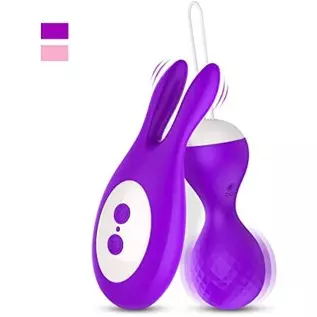Massager Small with Bunny Ears & Remote Control Wireless with 6 Modes, Silicone Wand Massager with Multiple Play Methods for Wom