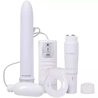 Doc Johnson White Nights - Pleasure Kit - 7 Inch Vibe, Bullet Vibe, Pocket Rocket, Vibrating C-Ring - White