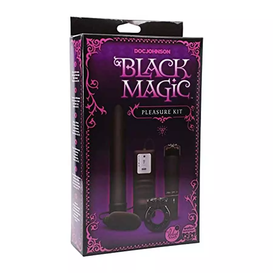 Doc Johnson Black Magic - Pleasure Kit - 7 Inch Vibe, Bullet Vibe, Pocket Rocket, Vibrating C-Ring - Black