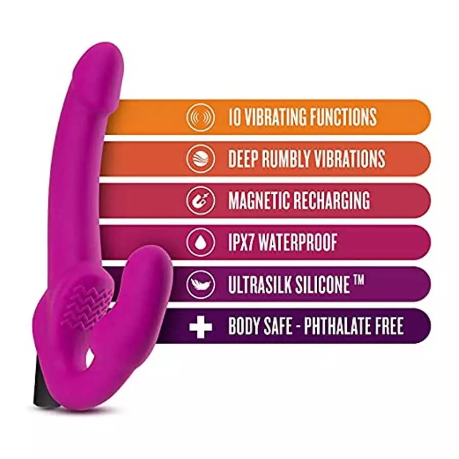 Blush Temptasia - Estella - Strapless Silicone Dildo with Powerful 10 Function Waterproof Vibrating Bullet, Sex Toy for Women, S