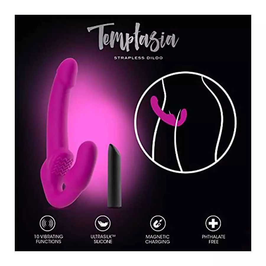 Blush Temptasia - Estella - Strapless Silicone Dildo with Powerful 10 Function Waterproof Vibrating Bullet, Sex Toy for Women, S