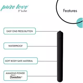 Pure Love 5 Inch, Long Lasting Soft Coat Vibrating Bullet, Black Color, 3 Speed and Waterproof with Simple One Button Speed Cont Pure Love 5 Inch, Long Lasting Soft Coat Vibrating Bullet, Black Color, 3 Speed and Waterproof with Simple One Button Speed Cont