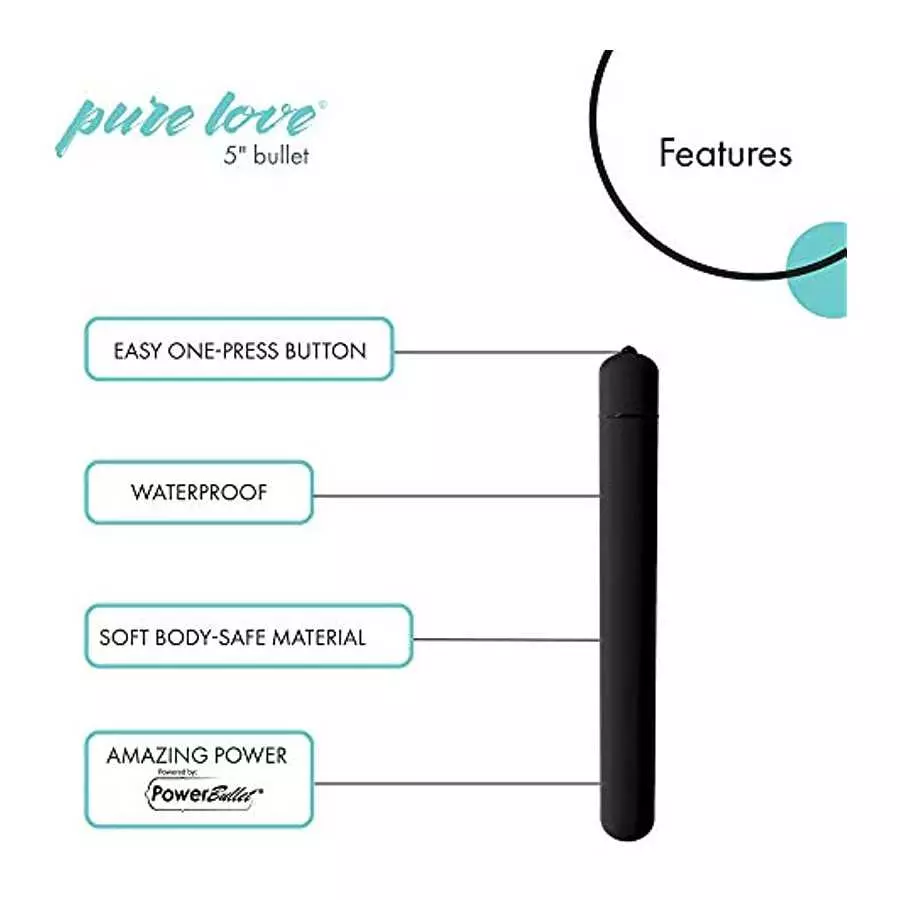 Pure Love 5 Inch, Long Lasting Soft Coat Vibrating Bullet, Black Color, 3 Speed and Waterproof with Simple One Button Speed Cont