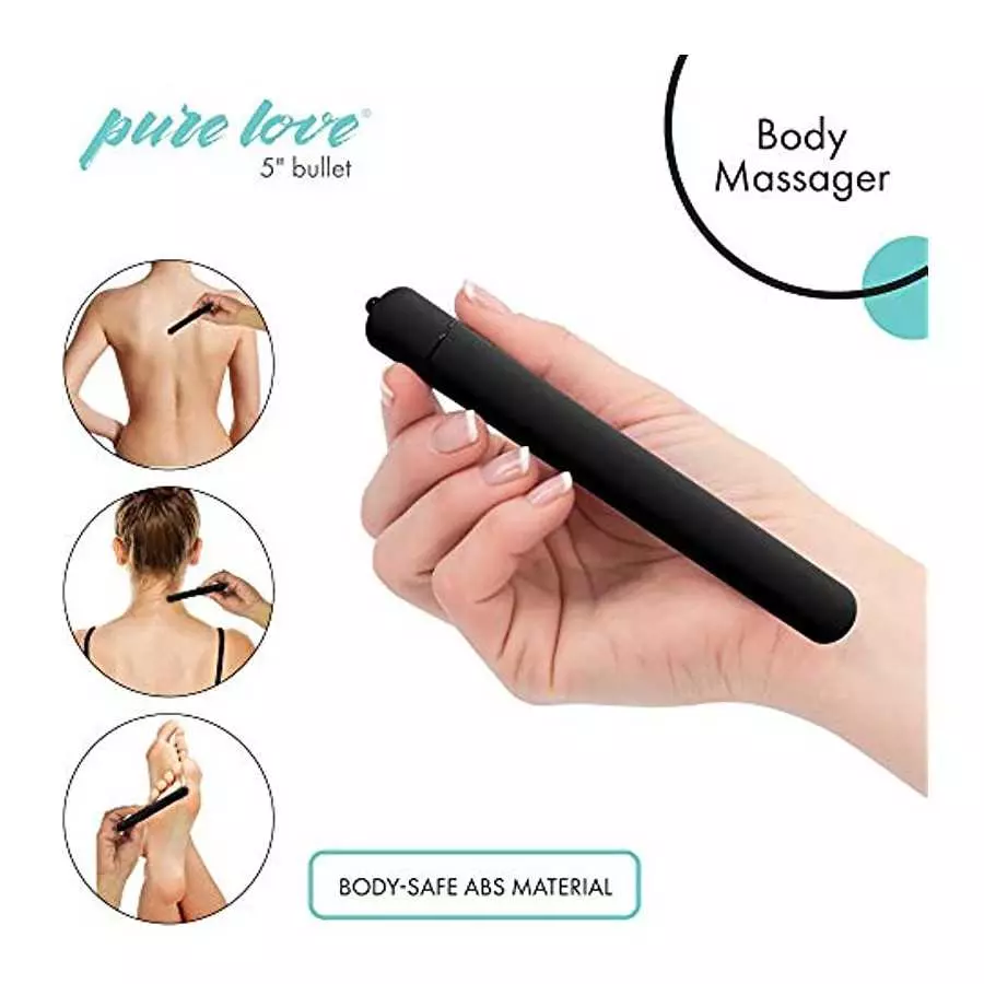 Pure Love 5 Inch, Long Lasting Soft Coat Vibrating Bullet, Black Color, 3 Speed and Waterproof with Simple One Button Speed Cont
