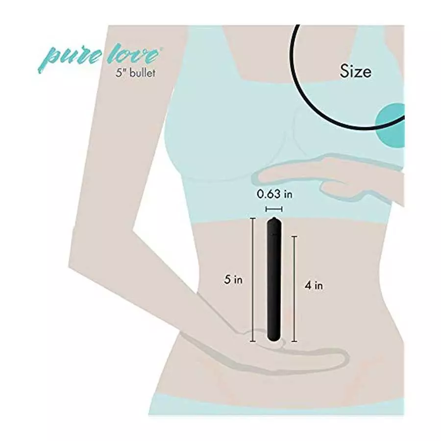 Pure Love 5 Inch, Long Lasting Soft Coat Vibrating Bullet, Black Color, 3 Speed and Waterproof with Simple One Button Speed Cont