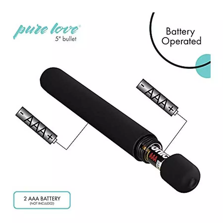 Pure Love 5 Inch, Long Lasting Soft Coat Vibrating Bullet, Black Color, 3 Speed and Waterproof with Simple One Button Speed Cont