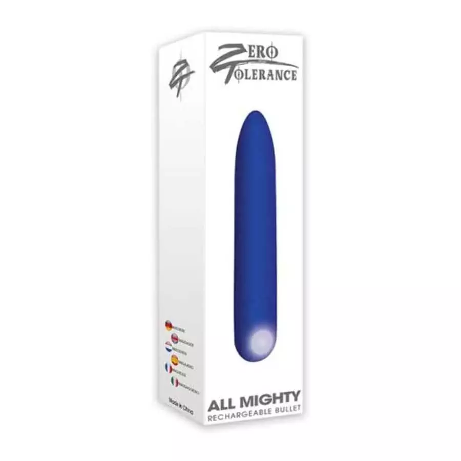 Zero Tolerance All Mighty Rechargeable Bullet 10 Speeds and Functions Waterproof (Blue)