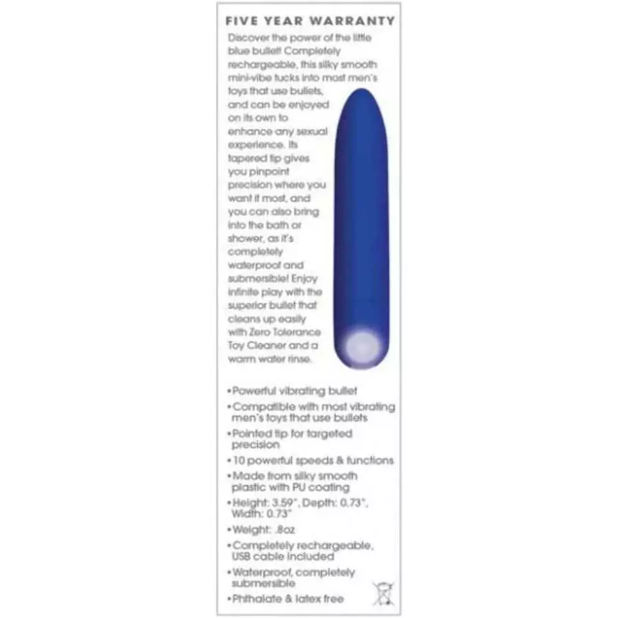 Zero Tolerance All Mighty Rechargeable Bullet 10 Speeds and Functions Waterproof (Blue)
