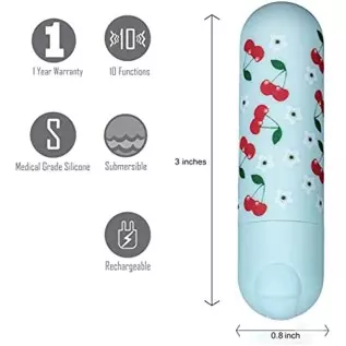 Sherri 10- Function Rechargeable Super Charged Mini Bullet Cherry Flower Print Clitoral Vibe Sex Toy