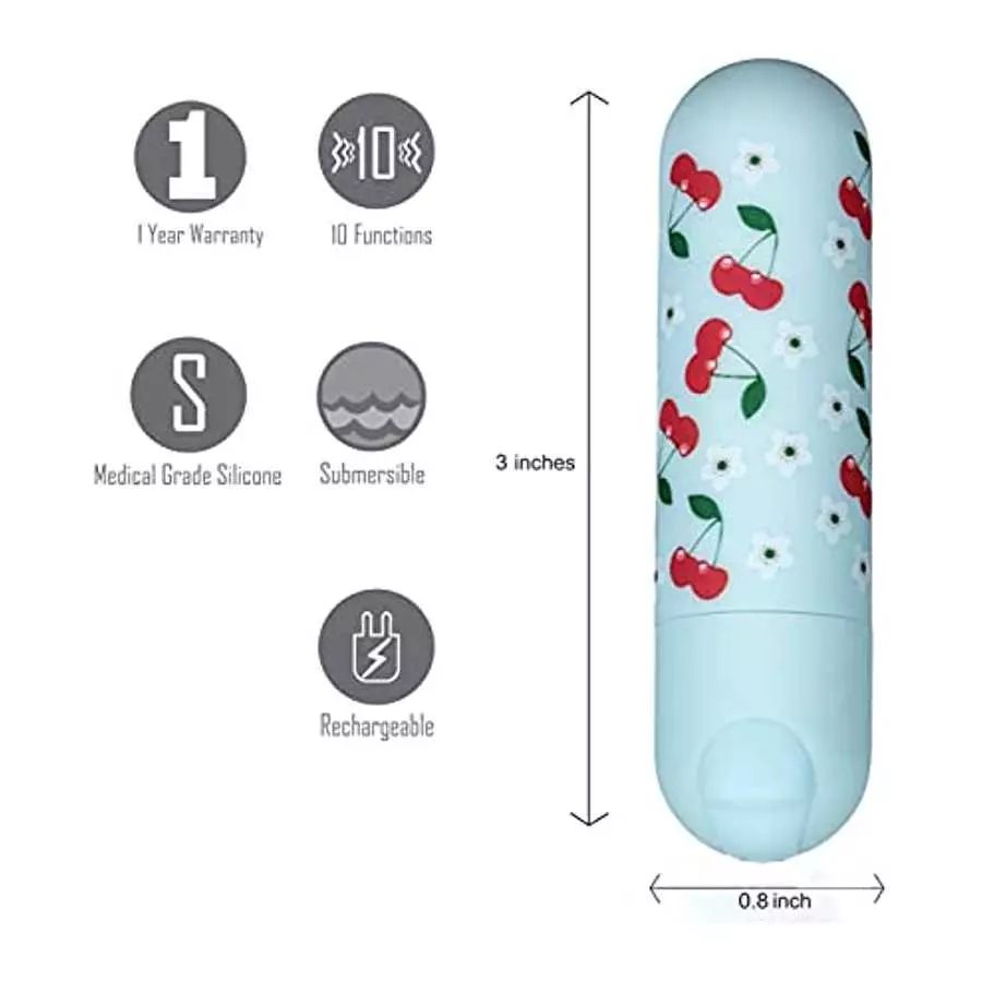 Sherri 10- Function Rechargeable Super Charged Mini Bullet Cherry Flower Print Clitoral Vibe Sex Toy