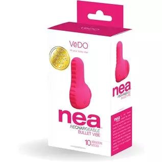 VeDO NEA Rechargeable 10 Function Bullet Finger Vibe, Ribbed Body Easy Grip Sextoy for Women (Foxy Pink)