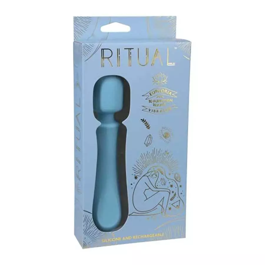 Doc Johnson Ritual - Euphoria - 10 Function Wand Vibrator - Silicone and Rechargeable - Discreet, Blue