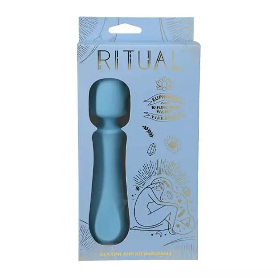 Doc Johnson Ritual - Euphoria - 10 Function Wand Vibrator - Silicone and Rechargeable - Discreet, Blue