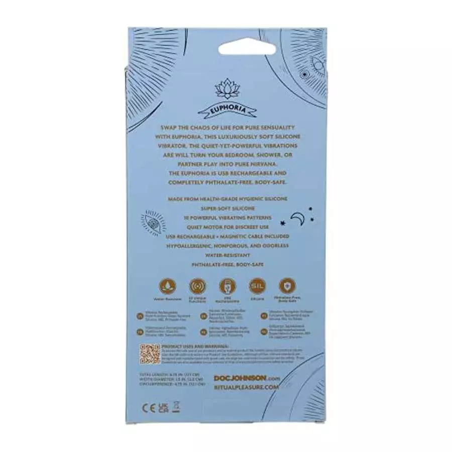 Doc Johnson Ritual - Euphoria - 10 Function Wand Vibrator - Silicone and Rechargeable - Discreet, Blue