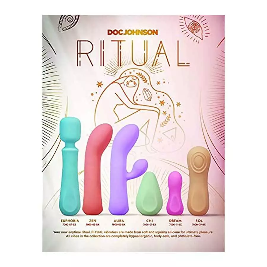 Doc Johnson Ritual - Euphoria - 10 Function Wand Vibrator - Silicone and Rechargeable - Discreet, Blue