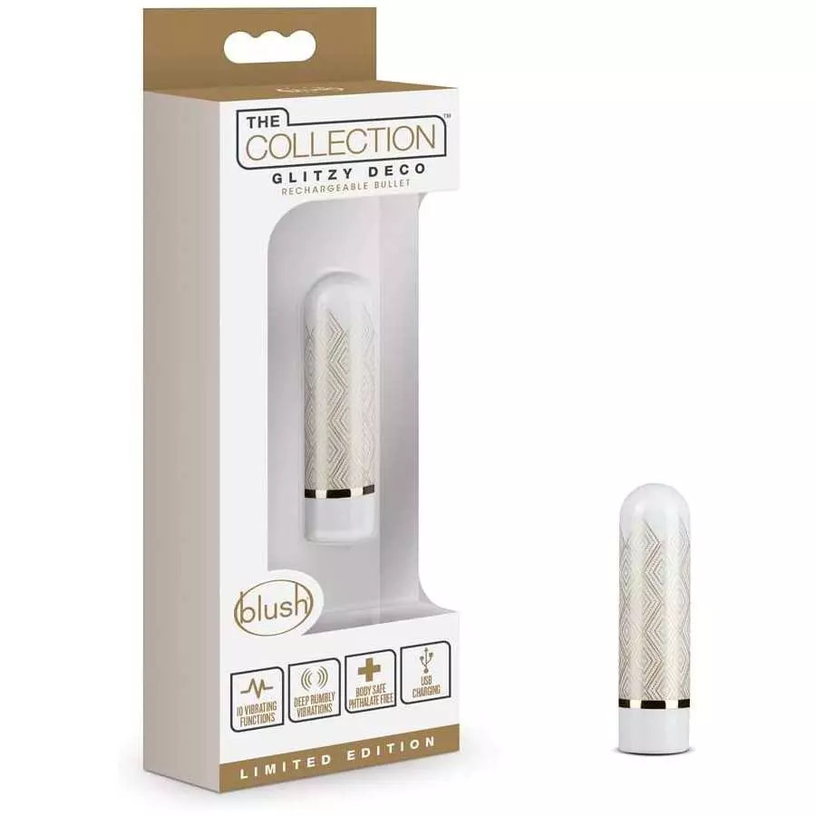 Blush - Glitzy Deco Rechargeable 10 Function Designer Bullet Vibrator - Thoughtfully Designed Vibration Modes - Giftable Sex Toy Blush - Glitzy Deco Rechargeable 10 Function Designer Bullet Vibrator - Thoughtfully Designed Vibration Modes - Giftable Sex Toy