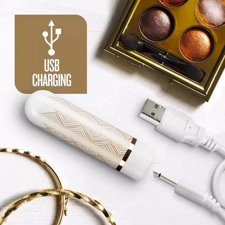 Blush - Glitzy Deco Rechargeable 10 Function Designer Bullet Vibrator - Thoughtfully Designed Vibration Modes - Giftable Sex Toy