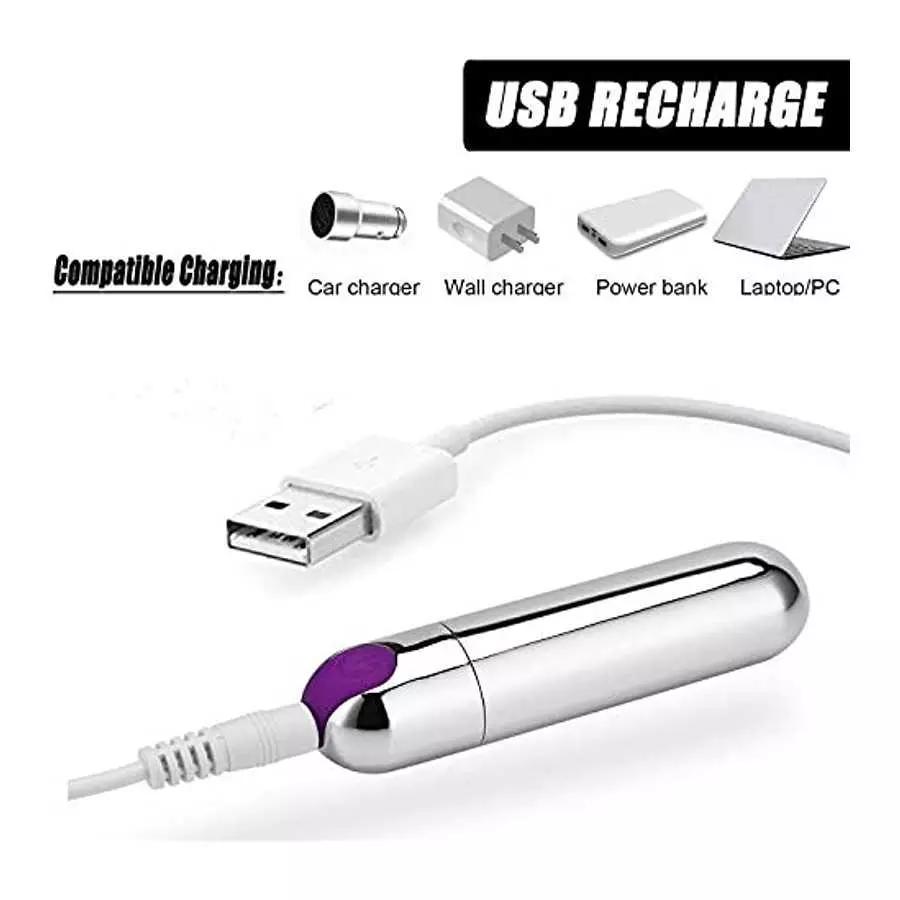 PPW Small Massager for Clitoris,Waterproof, Powerful,USB, G-spot Stimulator Mini Massager Sex Silver