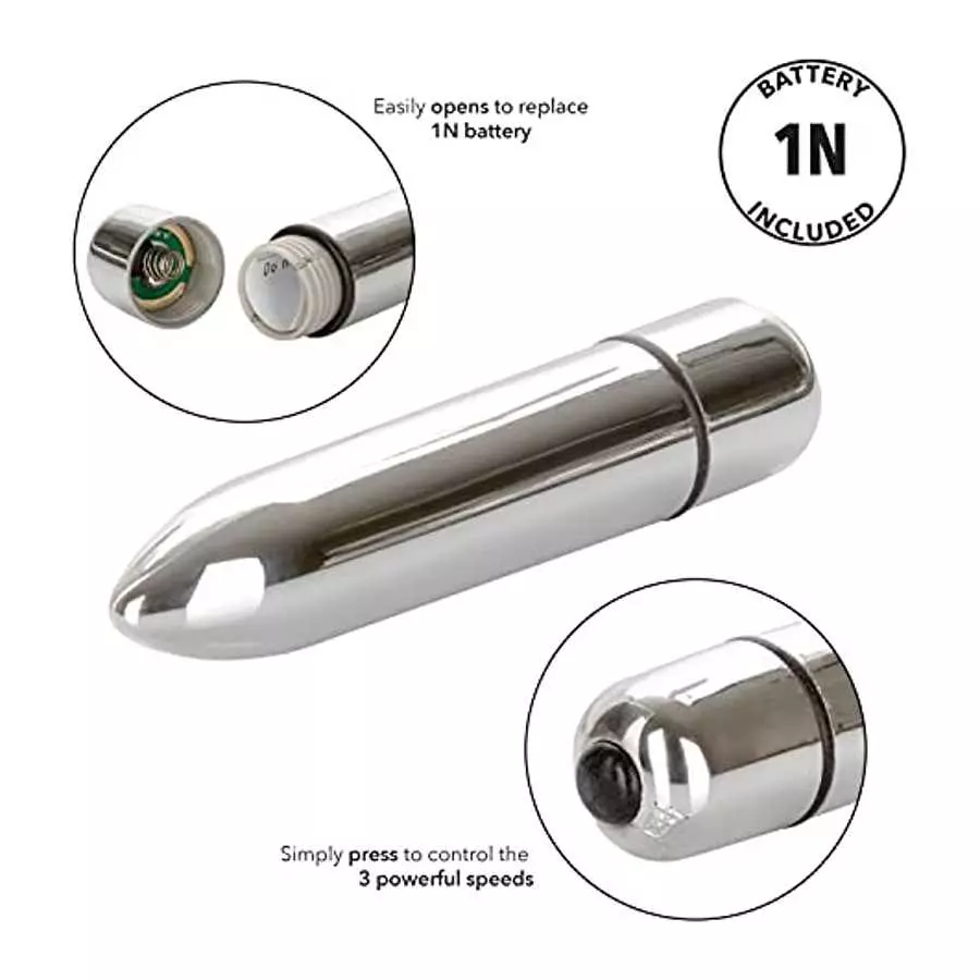 CalExotics High Intensity Mini Bullet Vibrator - Waterproof Sex Toys for Couples - Adult Vibe Massager - Silver