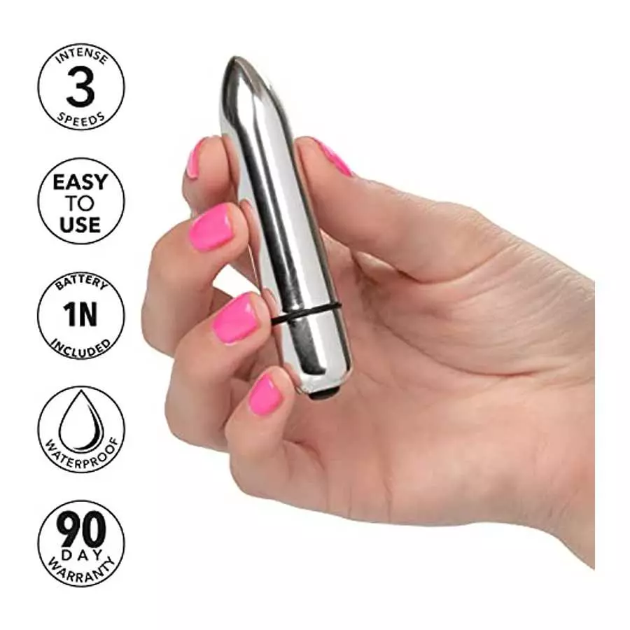 CalExotics High Intensity Mini Bullet Vibrator - Waterproof Sex Toys for Couples - Adult Vibe Massager - Silver